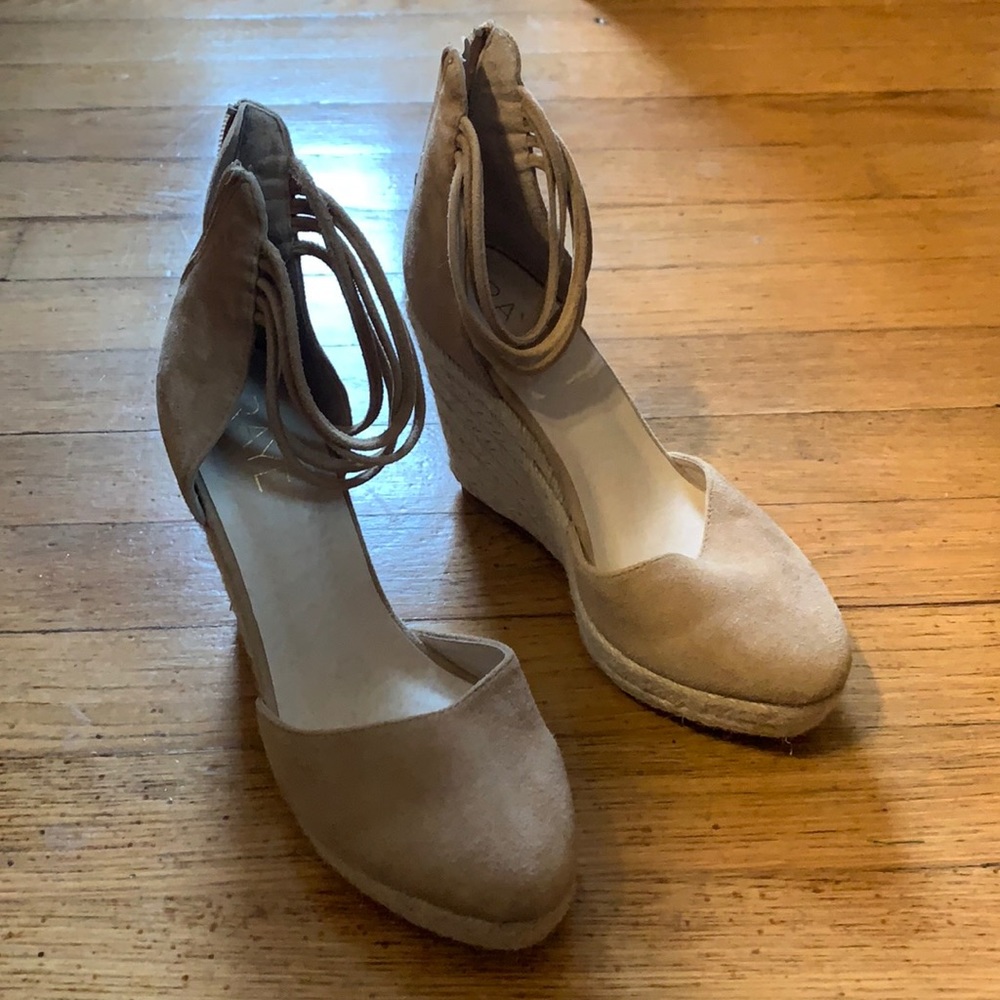 RAYE Tan Suede Espadrille Wedge Sandals